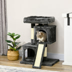 Scratching Tree for Cats with Sisal Poles, Bed and 2 Houses, 59x39x83cm, Dark Gray