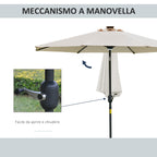 Garden Umbrella Φ270 x 245Acm with Crank Opening and Tilting, LED Lights and Solar Panel, Cream White
