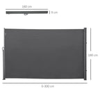 Extendable Garden Privacy Screen 3x1.8m, Anti-UV Polyester and Aluminum, Grey