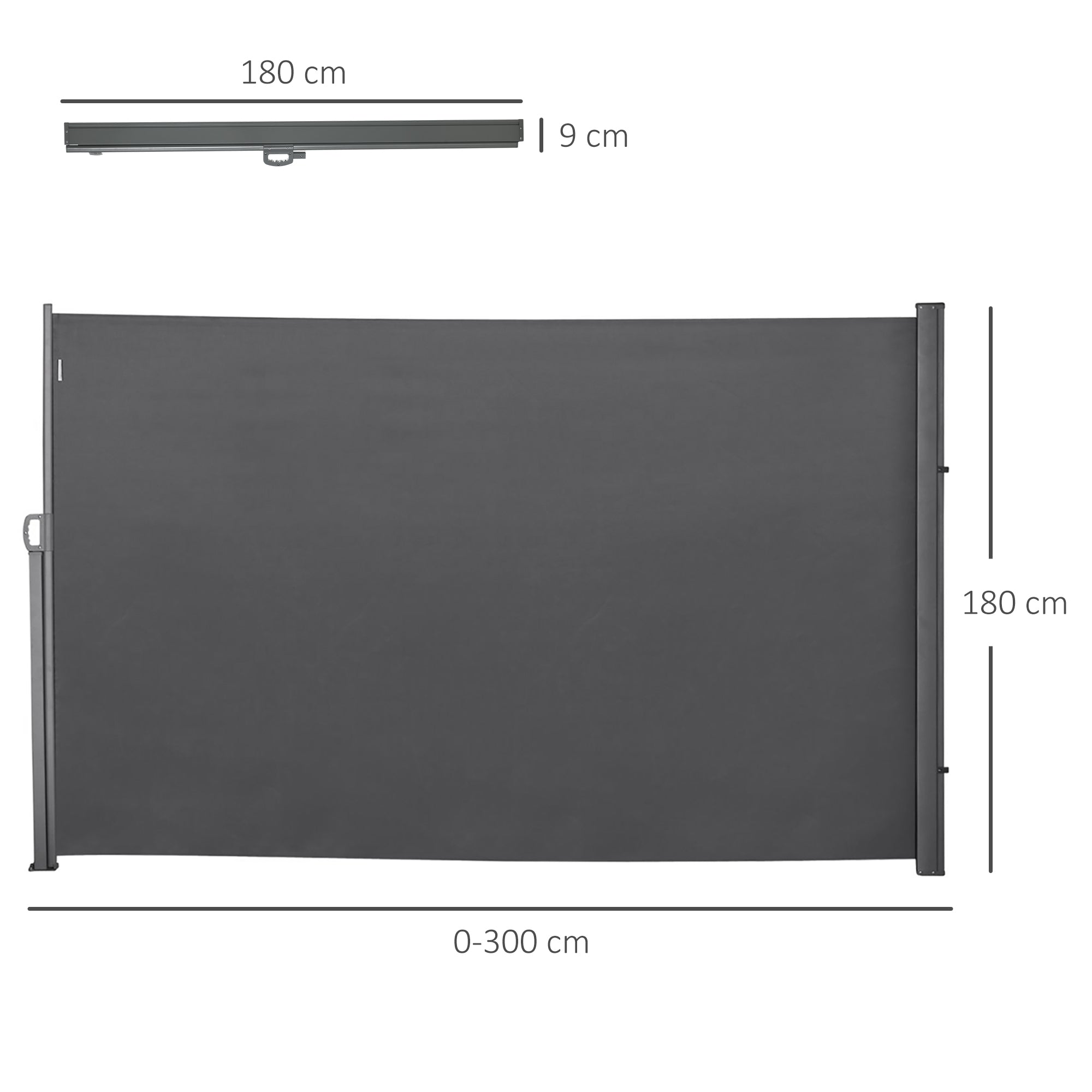 Extendable Garden Privacy Screen 3x1.8m, Anti-UV Polyester and Aluminum, Grey
