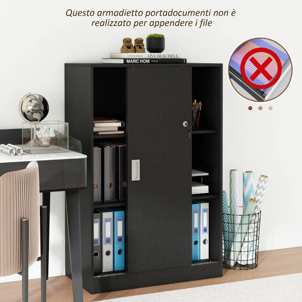 3-Shelf Office Cabinet with 2 Security Keys and Sliding Doors, 80x40x120 cm, Black