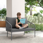 Outsunny 2-Seater Boho Style Sofa with Removable Cushions and Armrests, in Steel and PE Rattan, 112x72x76 cm, Grey