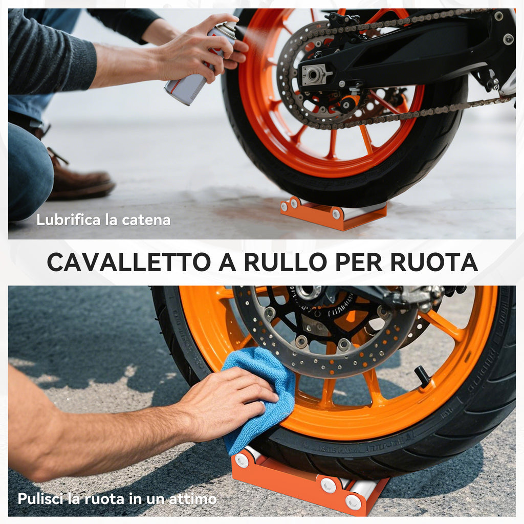 Motorcycle Stand with Non-Slip Support and 3 Rollers, Steel and Aluminum, 15x11.5x4 cm, Orange