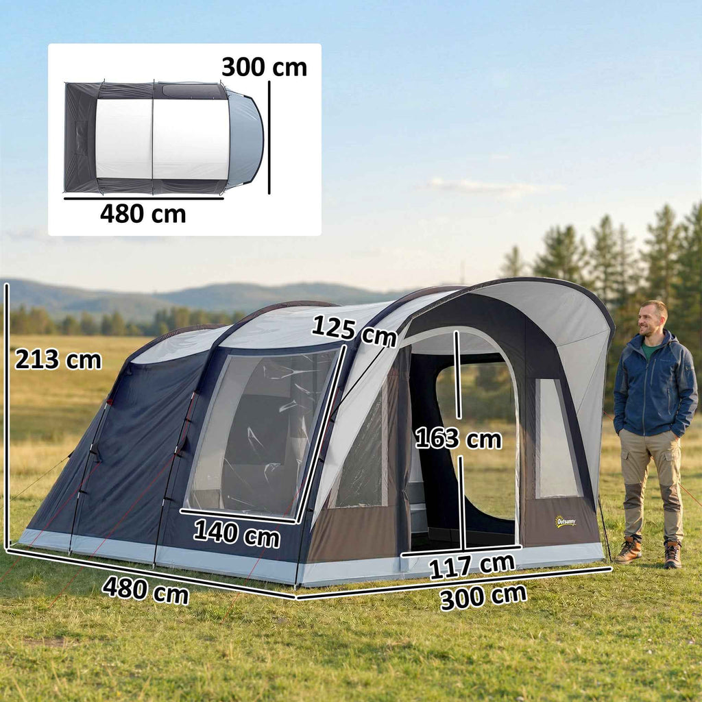 Outsunny 2-4 Person Tunnel Tent, Bedroom, Living Area, Waterproof, Navy Blue