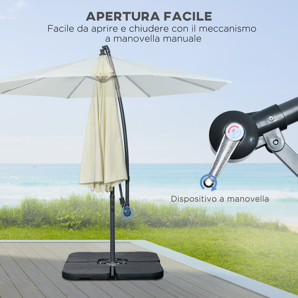 Decentralized Umbrella with 6 Ribs with Crank and Cross Base, in Metal and Polyester, Ø292x247 cm, Beige