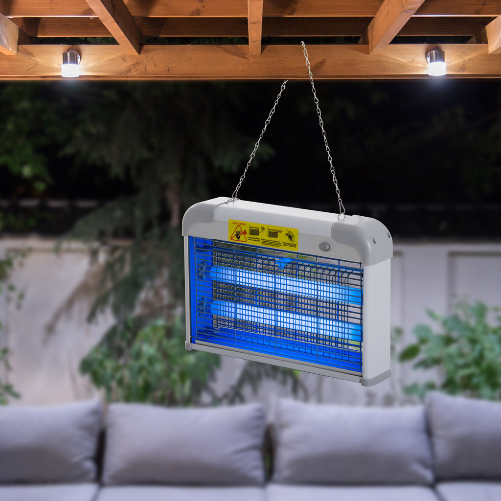 Outdoor and Indoor Electric Insect Killer with UV Mosquito Lamp for 60m², 20W Electric Mosquito Killer, Grey and White