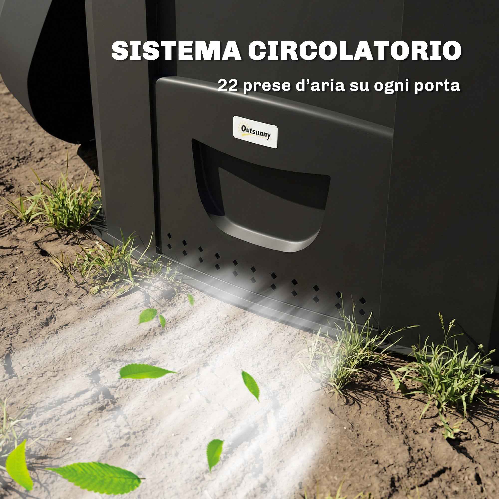 Outsunny Rotating Triangular Garden Composter with 3 Doors, 78x75x78 cm, Black