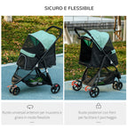 3-Wheel Folding Small Dog Stroller with Rain Cover and Basket, Green