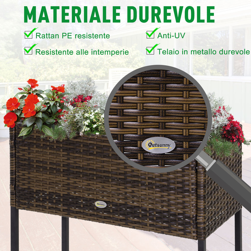 Outsunny Raised Garden Bed, Wicker-Effect Planter with Shelf, Raised Garden Bed for Indoor and Outdoor Use, Brown (70cm x 30cm x 70cm)