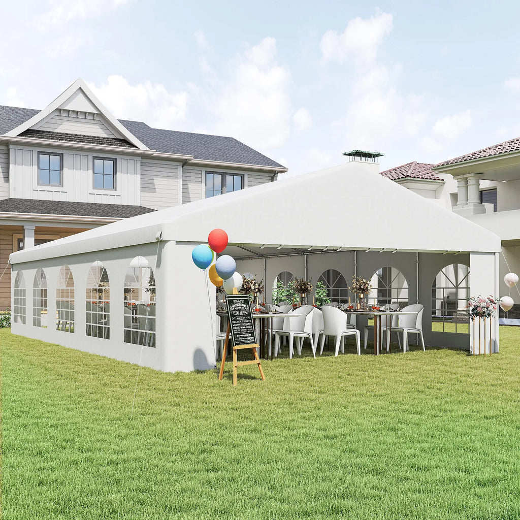 10x6m Garden Gazebo with Removable Walls and Windows, Steel and Polyester - Borge' Group Limited