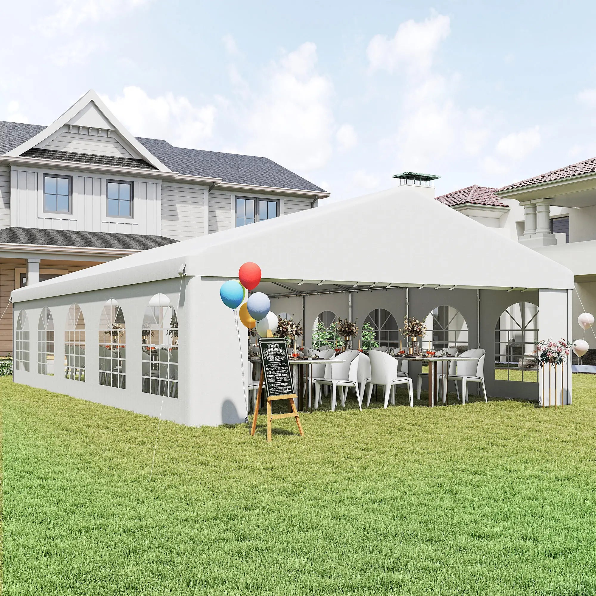 10x6m Garden Gazebo with Removable Walls and Windows, Steel and Polyester - Borge' Group Limited