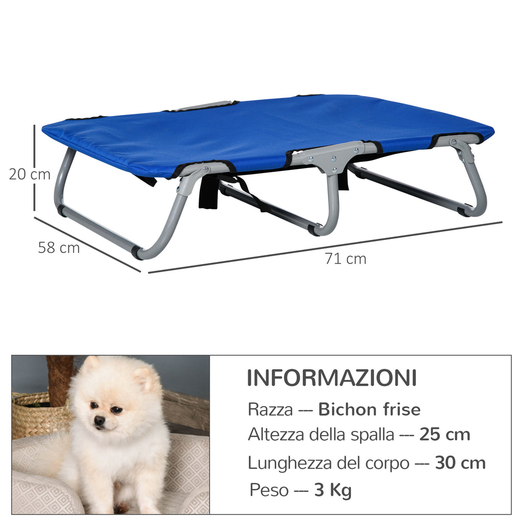 Folding Dog Bed for Small Dogs, Indoor and Outdoor, Raised Dog Bed, Made of Steel and Oxford Fabric, 71x58x20 cm, Blue
