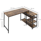 Industrial Corner Desk with 3-Tier Bookshelf, 135 x 90 x 79 cm, Brown and Black