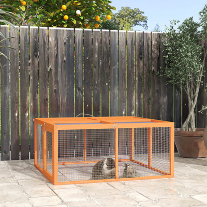 PawHut Folding Outdoor Hutch for 2-3 Rodents with Multiple Entrances, in Wood and Steel, 110x105x50 cm, Orange - Borgè