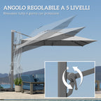 Cantilever Umbrella with Crank and Cross Base, in Polyester, Aluminum and Metal, 365x297x256 cm, Light Gray