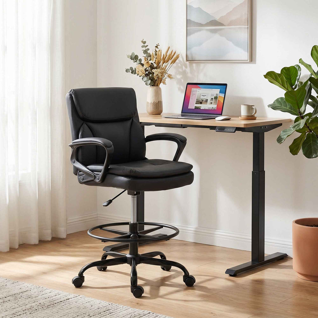 HOMCOM Swivel Office Chair in Faux Leather, Height-Adjustable, High Back, Armrests, for Study, Black