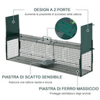 Small Animal Cage Trap, Mouse and Rat Cage with Double Door, 100x25x28cm