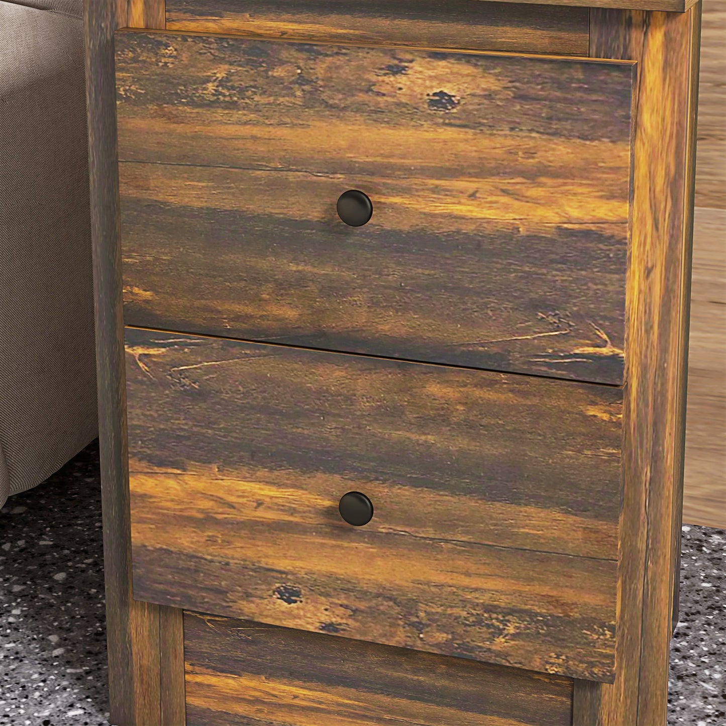 Rustic Style Wooden Bedside Table with 2 Drawers, 40x30x56 cm, Brown