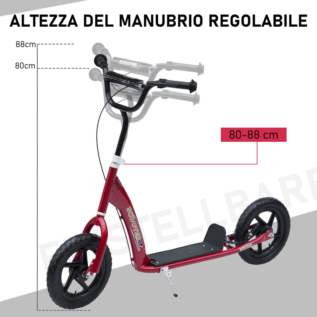 Kids Scooter for 5-12 Years Old with Rear Brake and Adjustable Handlebar, 120x52x80-88 cm, Red