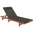 Sun Lounger with 4-Position Adjustable Backrest, Wheels and Headrest, Black