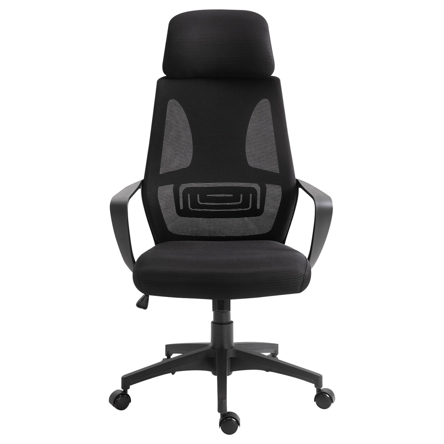 Reclining Office Chair with Headrest and Lumbar Support, Polyester, 64x55x116-126 cm, Black