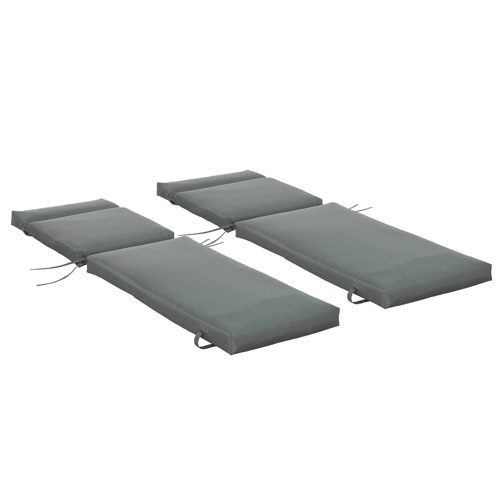 Outsunny Set of 2 Outdoor Lounger Cushions Padded in Cotton with Straps, 196x55x8 cm, Dark Grey