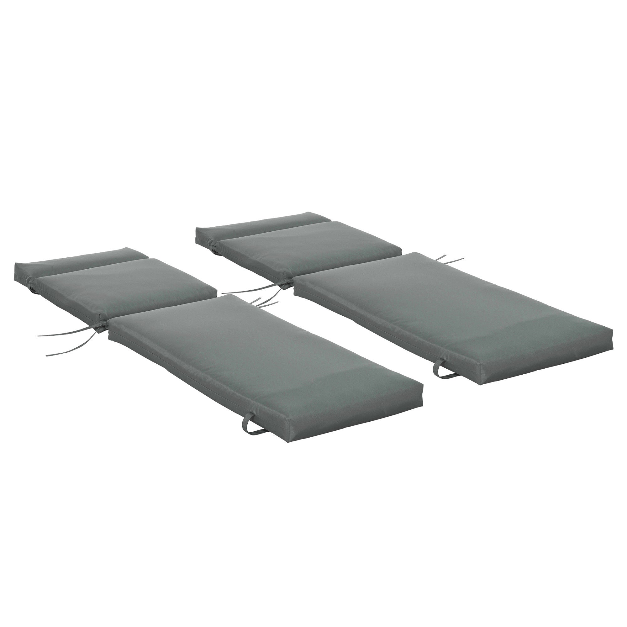 Outsunny Set of 2 Outdoor Lounger Cushions Padded in Cotton with Straps, 196x55x8 cm, Dark Grey