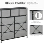 Chest of Drawers with 9 Folding Fabric Drawers and Steel and Wood Frame, 100x30x100cm, Black and Grey
