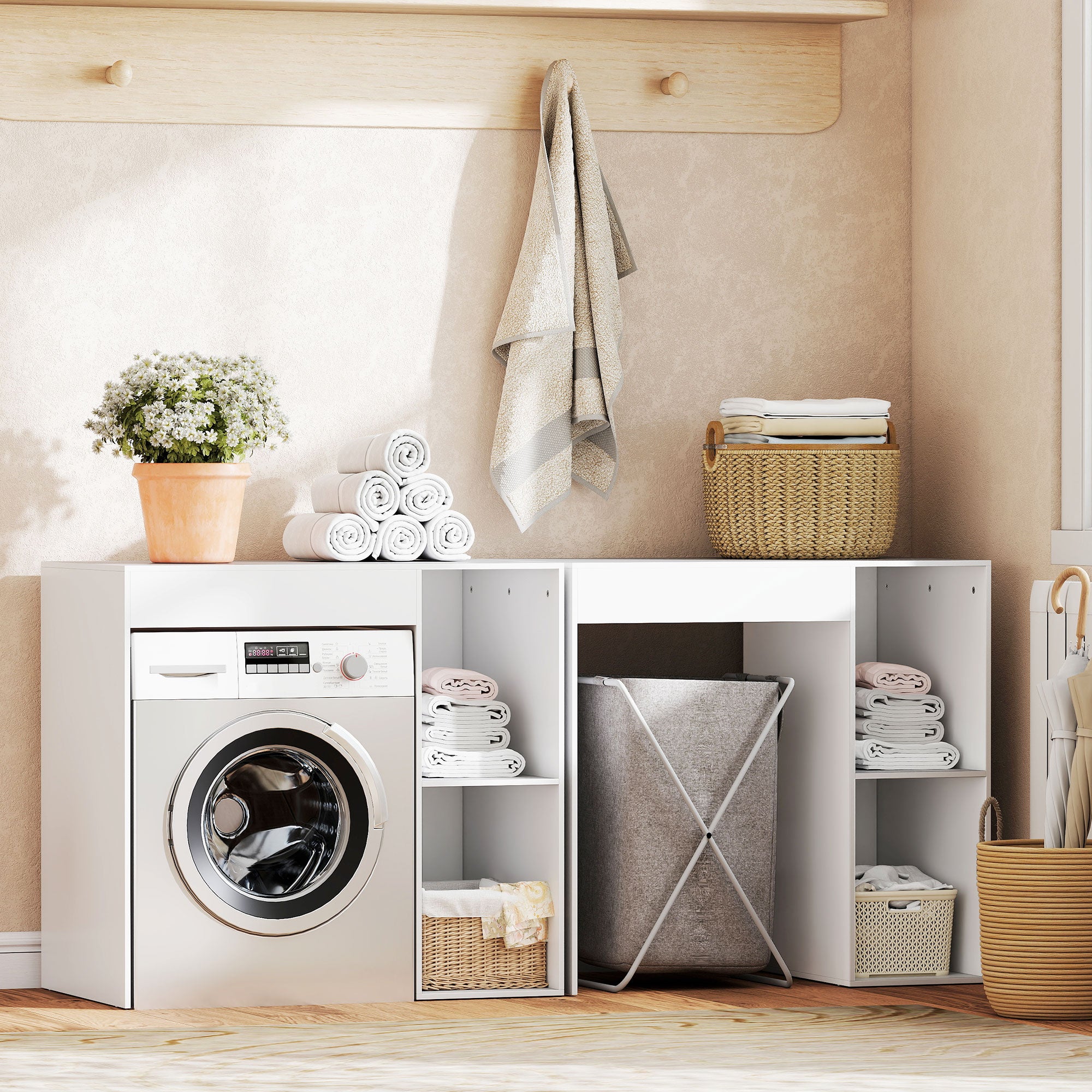 Freestanding Washing Machine Cabinet with 2 Open Shelves, 96x60x95 cm, White