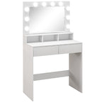 Dressing Table with Mirror and 10 Adjustable LED Lights, 2 Drawers and 3 Compartments, 80x40x135 cm, White