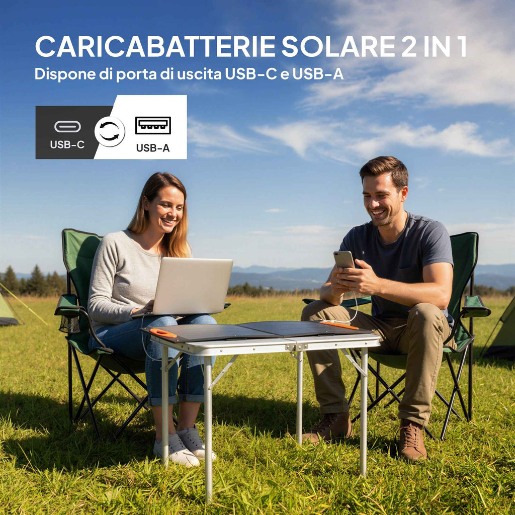 HOMCOM 100W Foldable Solar Charger with USB-A and USB-C Ports for Fast Charging, IP67, Black