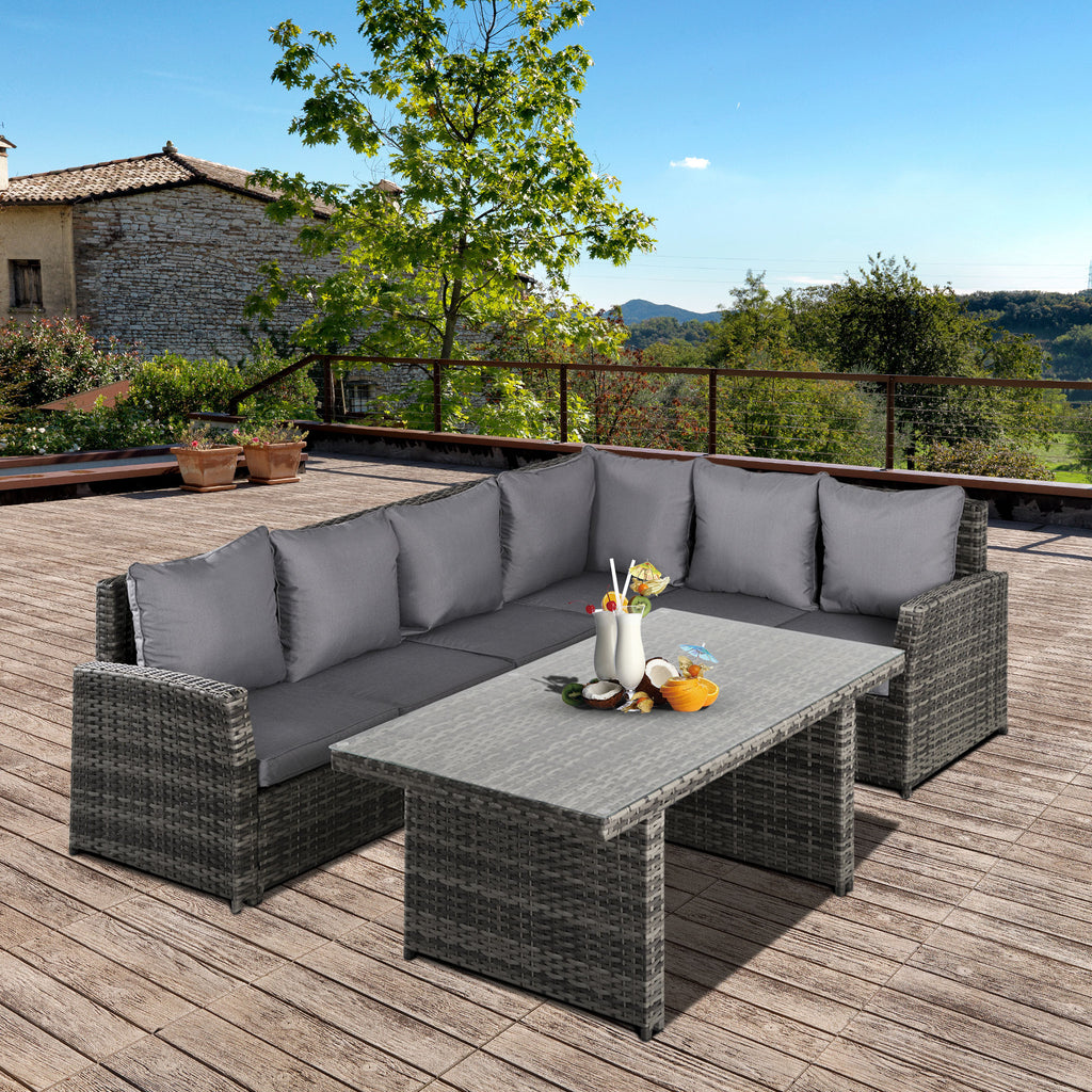 3-Piece Garden Lounge Set with 2 Outdoor Sofas and 1 Garden Table in Grey Synthetic Rattan