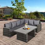 3-Piece Garden Lounge Set with 2 Outdoor Sofas and 1 Garden Table in Grey Synthetic Rattan