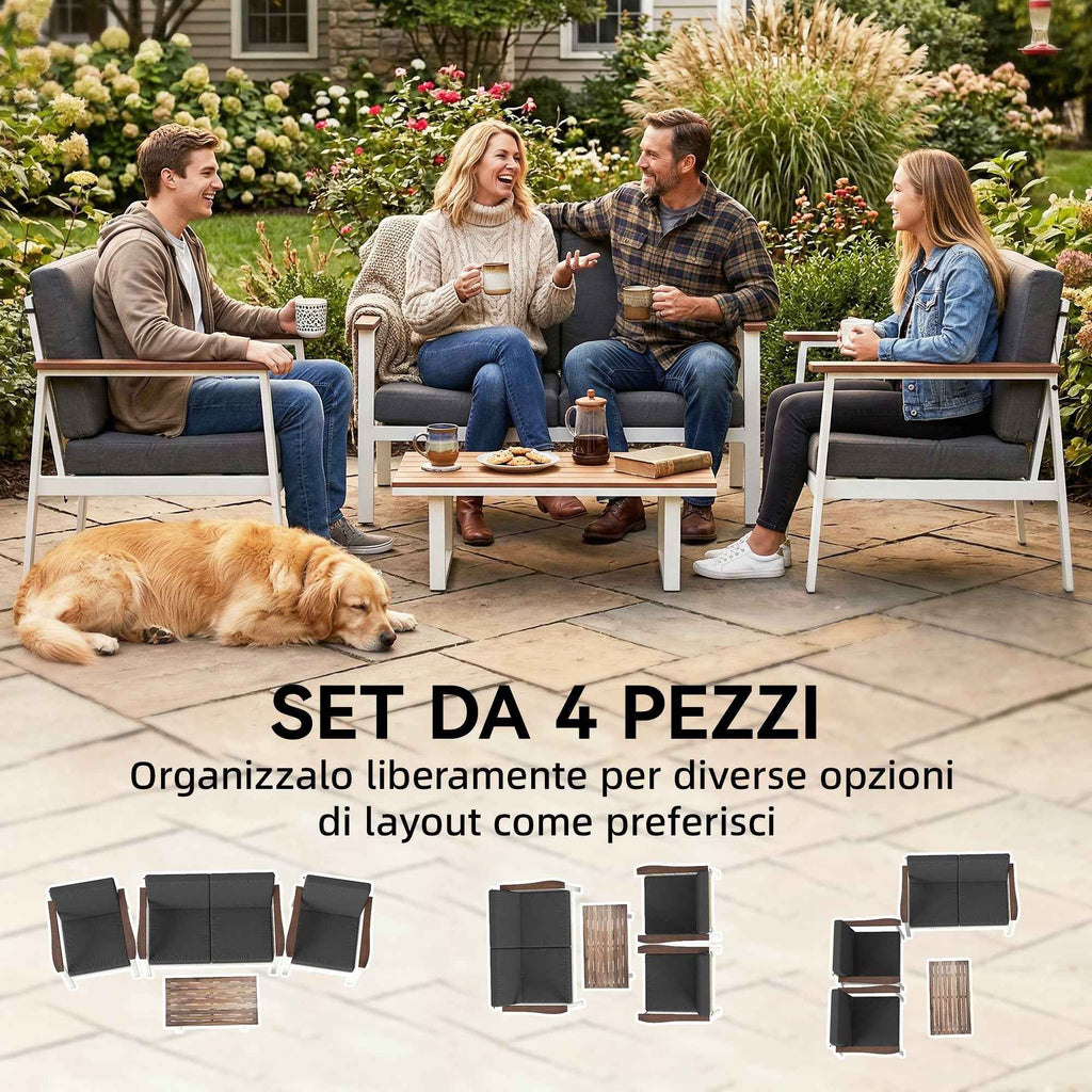 Outsunny Garden Sofa Set for 4 People: 2 Armchairs, Sofa, Coffee Table.