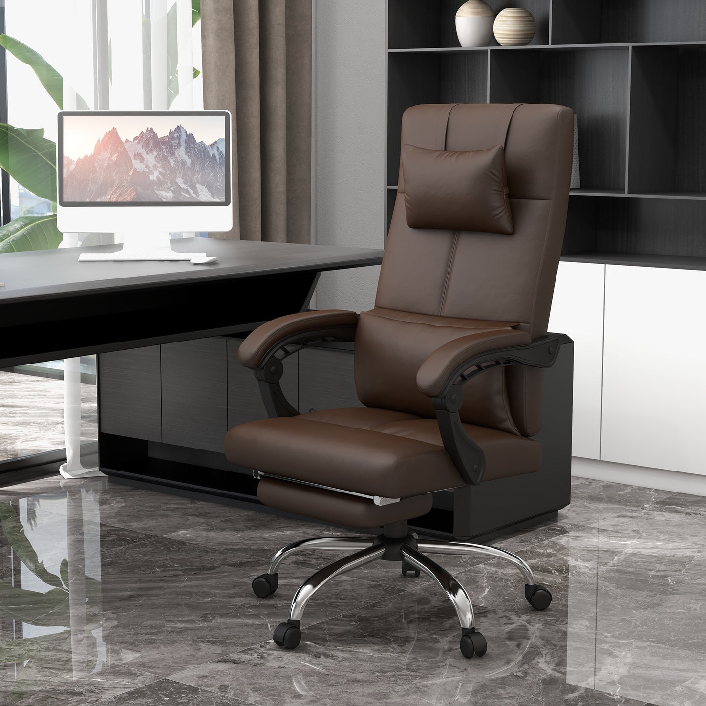 Vivact of office chair massacre with adjustable height with footrests and remote control, 66x67x115-123 cm, brown - Borgè