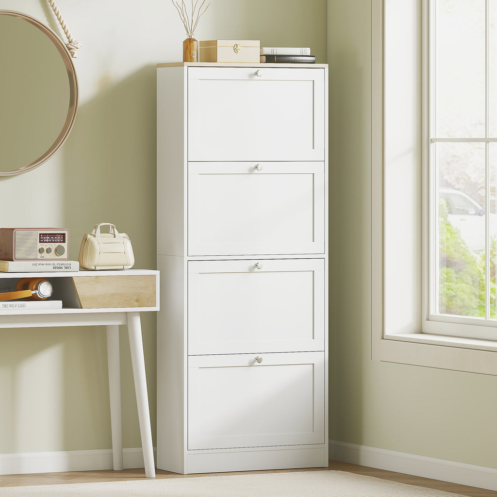 HOMCOM Space-Saving 4-Drawer Shoe Rack with 2-Tier Adjustable Shelves, 60x23.5x153.3 cm, White