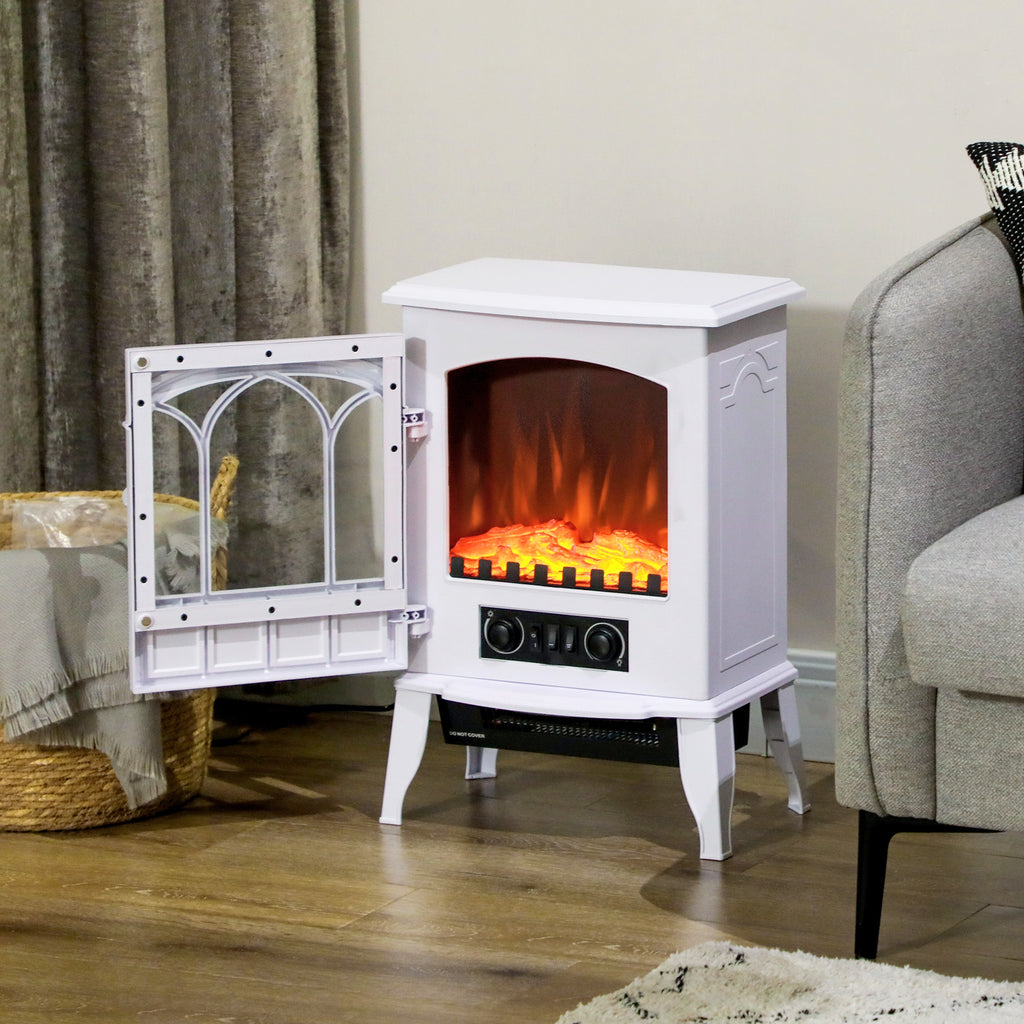 Electric Floor Fireplace, 1000W/2000W Power, Adjustable Flame Effect, 39x23x56.5cm, White