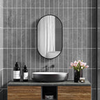 Oval Wall-Mounted Bathroom Mirror with Aluminum Frame, Vertical or Horizontal, 40x70cm, Black