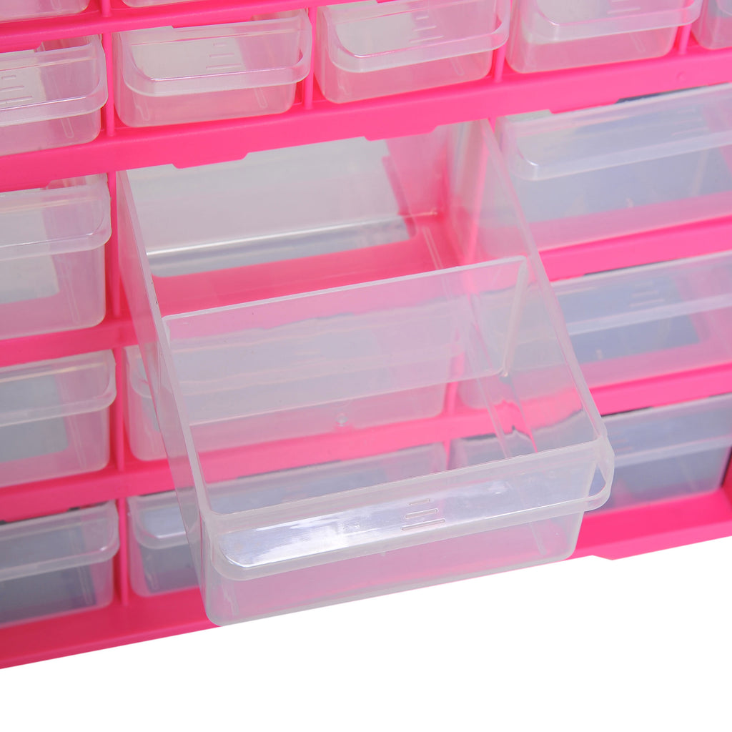 Plastic Drawer Cabinet for Small Parts with 39 Transparent Drawers, Wall or Floor Mounting 38x16x47.5cm Pink