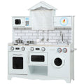 Wooden Toy Kitchen for Children Ages 3-6 with Accessory Set, Sink and Knobs with Sounds, White