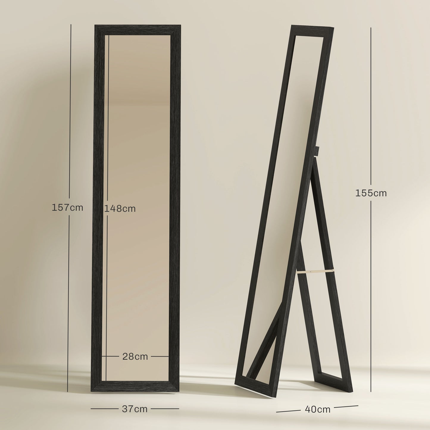 HOMCOM Wall and freestanding mirror with MDF frame for entrance, living room and bedroom, Black