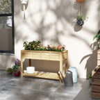 Outsunny Raised Wooden Planter with Bottom Shelf, Divider, Drainage Holes, 115x46x75 cm, Wood Color