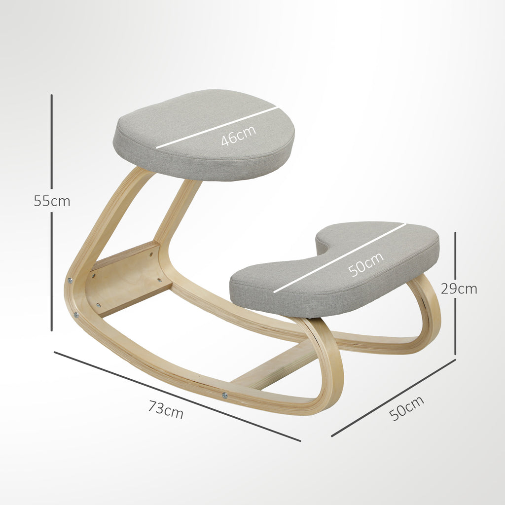 Rocking Kneeling Chair, Fabric and Birch Wood, 50x73x55 cm, Grey