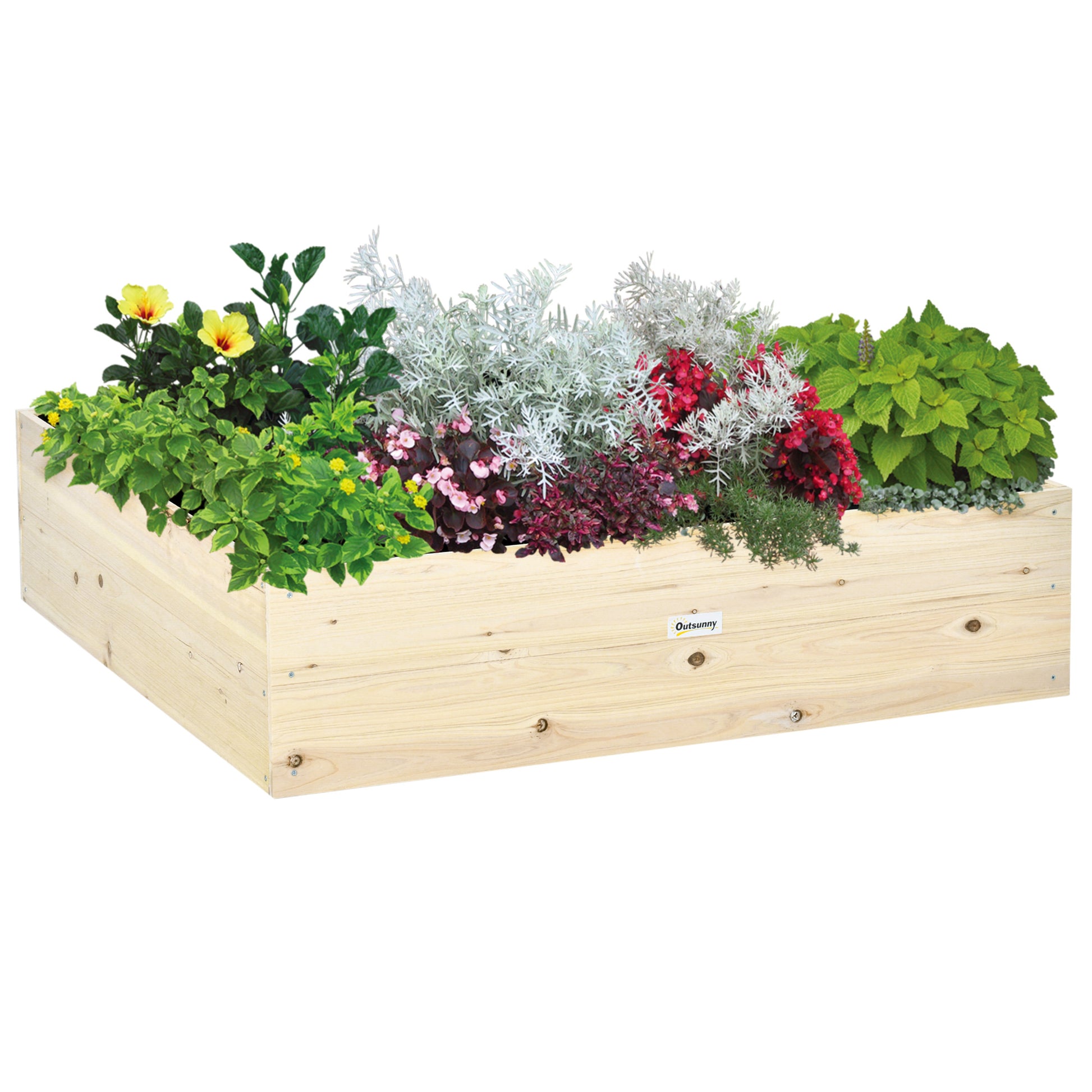 Outsunny Wooden Raised Garden Bed, Garden Planter for Plants and Vegetables, 117x117x30cm - Borgè