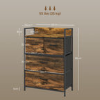 Chest of 4 Removable Drawers with Industrial Design in Wood and Steel, 60x29x85 cm, Brown and Black