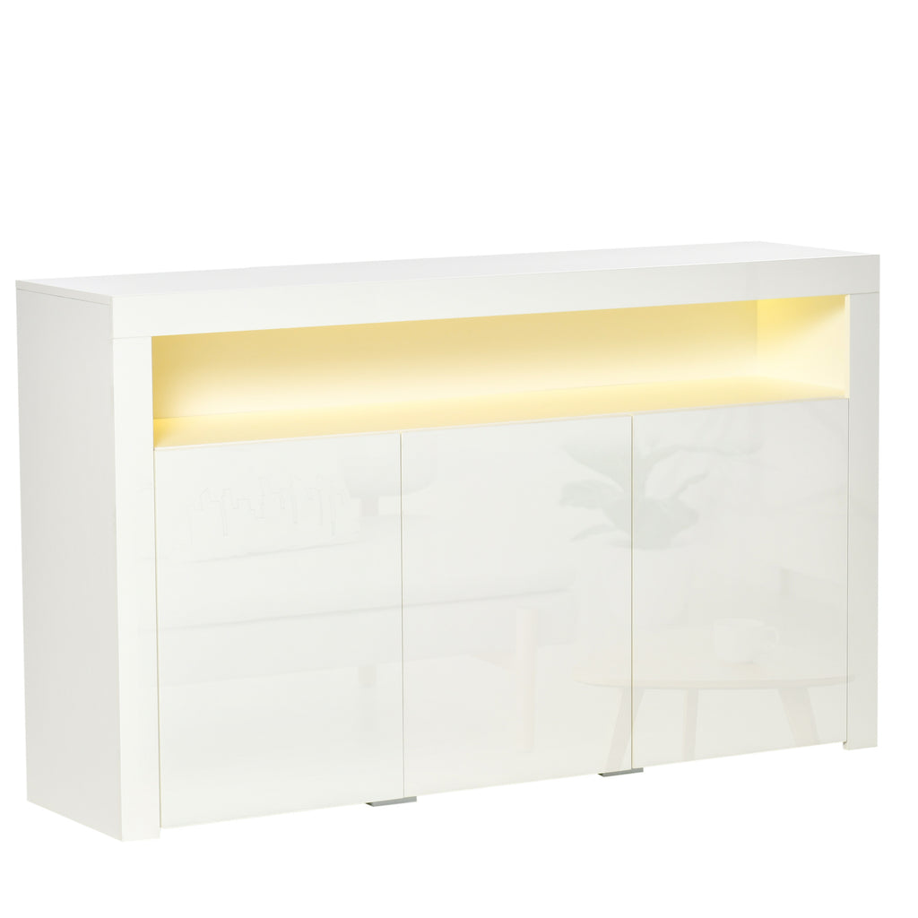 HOMCOM Modern 3-Door Sideboard with Colorful LED Lights and Remote Control, Wooden, 155x40x92cm - White