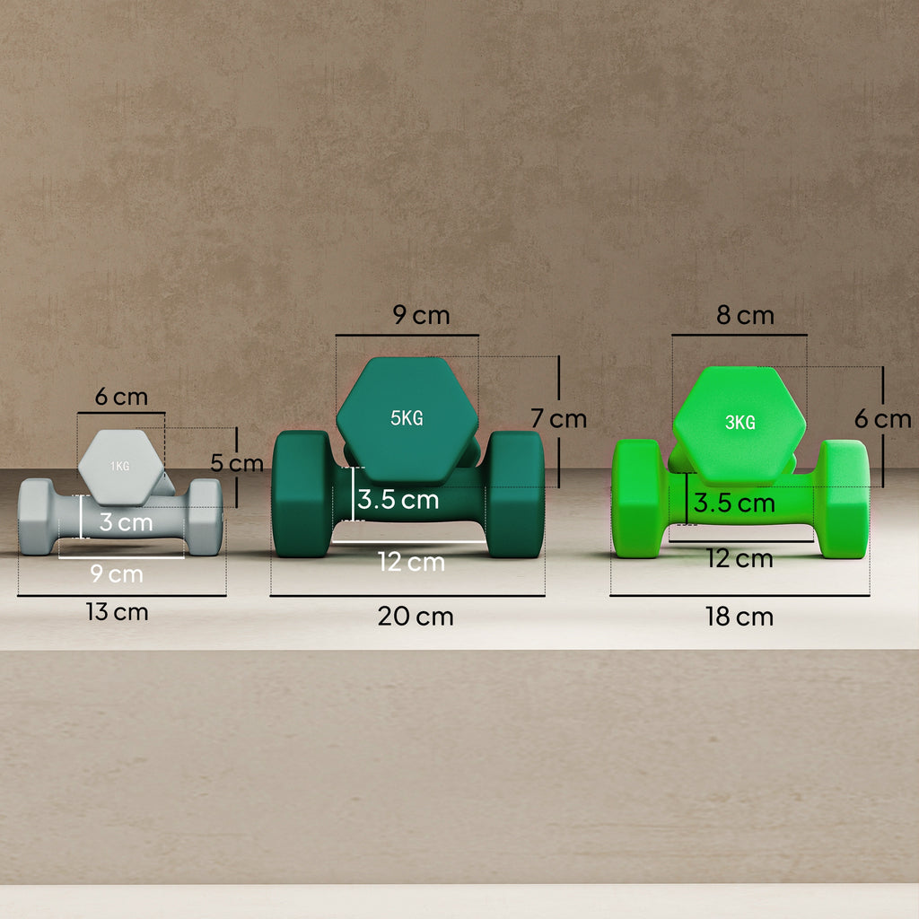18kg Total Hex Weight Kit with Stand Included, in Steel, Metal and Plastic, Multicolored