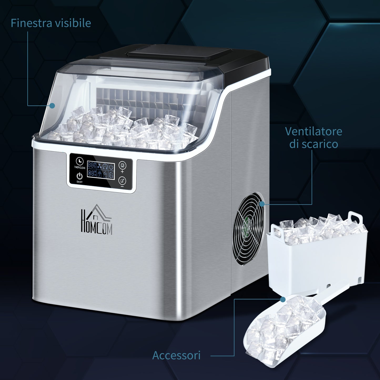 24 Cube Ice Maker in 14-18 Minutes with Adjustable Size - Borgè