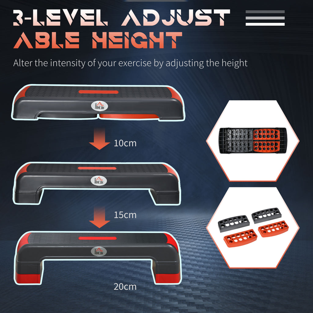 Step Fitness for Aerobics Adjustable to 3 Heights 10-15-20 cm in Plastic, Black and Red - Borgè