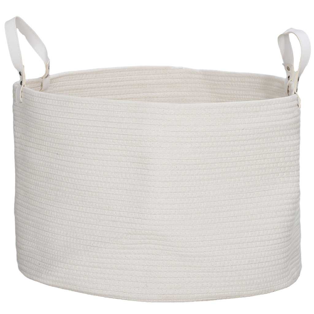 88L Portable Foldable Laundry Hamper with Natural Cotton Handles, Ø56x35.5 cm, Cream